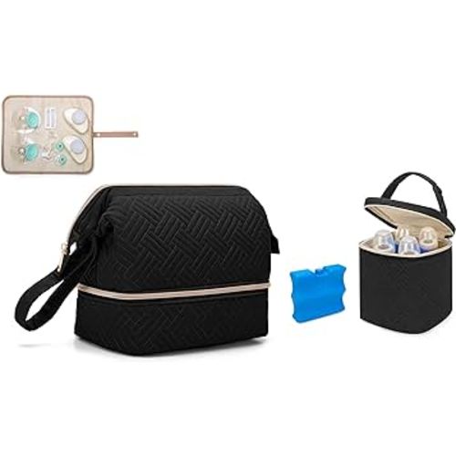 Fasrom Wearable Pump Carrying Bag Bundle with Insulated Baby Bottle Cooler Bag with Ice Pack Fits 4 Large Baby Bottles up to 9 Ounce