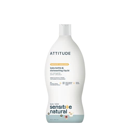 ATTITUDE Baby Dish Soap for Sensitive Skin with Oatmeal, Plant and Mineral-Based Ingredients, Vegan Household Products, Unscented, 23.6 Fl Oz