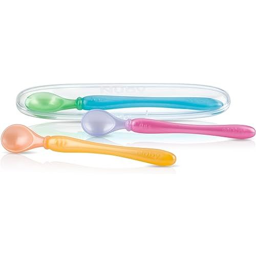 Nuby 3-Pack Easy Go Spoons and Travel Case, Colors May Vary, 9 Months Plus