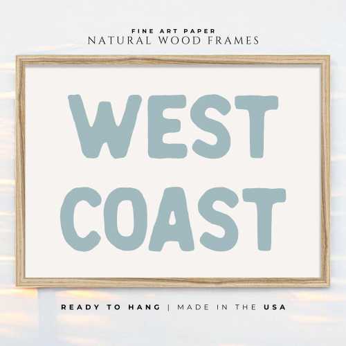 West Coast Beach House Coastal Wall Art - California Framed Poster Hanging Print Blue Ocean Home Decor