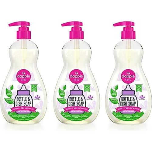 Dapple Baby Bottle Soap, Hypoallergenic Dish Soap for Baby Bottles, Powered by Plants, Lavender, 16.9 Fl Oz (Pack of 3)