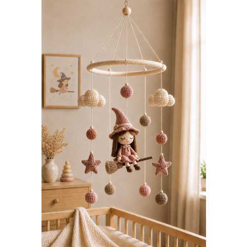 Witch Baby Mobile, Crochet Crib Mobile, Fairytale Nursery Mobile, Magical Baby Mobile, Boho Girl Nursery Decor, Baby Shower Gift
