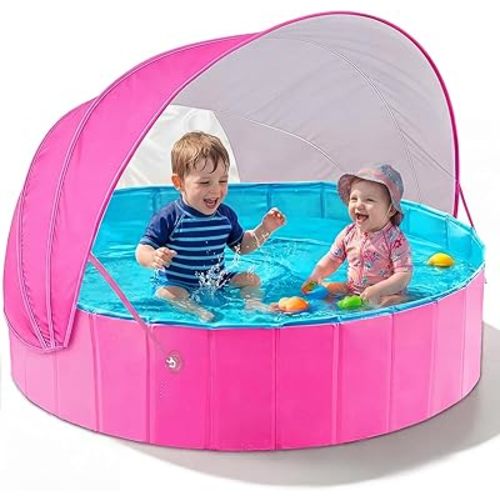 Jasonwell Kiddie Baby Pool with Canopy - Foldable Infant Toddler Kids Pool with Shade Baby Beach Essentials Tent Swimming Wading Pools for Toddlers 1-3 + Kids Dogs Ball Pit Backyard Water Play R, 40"