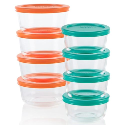 Pyrex Simply Store (8-Pack) Small Glass Food Storage Containers Set, (1 & 2 Cup) Meal Prep Containers With BPA-Free Lids, Dishwasher & Microwave Safe