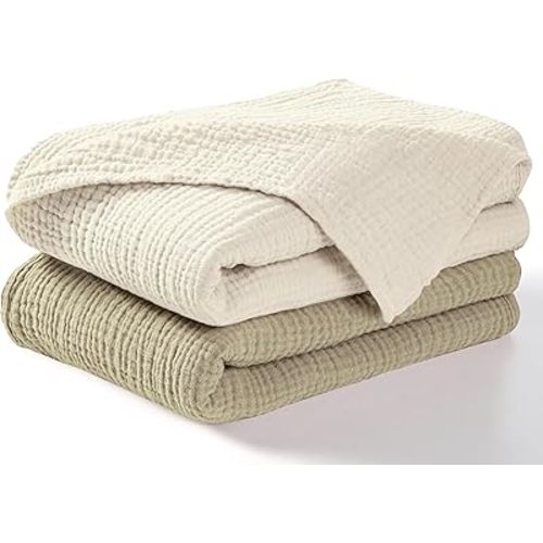 Muslin Swaddle Blankets,2 Pack,Soft and Breathable Cotton Blankets,Swaddle Blanket for Newborn,100% Cotton Receiving Blanket,Baby Wrap for Boys and Girls,44 x 44 | Olive and Acru