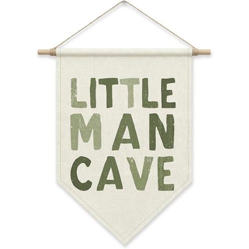 SHIEL-EVEN Little Man Cave Nursery Wall Decor, Playroom Pennant Flag Banner for Baby Boys Toddler Kids, Canvas Wall Art for Bedroom