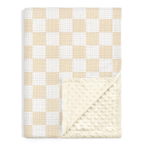 Checkered Baby Blankets for Boys Girls, Soft Nursery Minky Blankets with Muslin and Dotted Fleece Back 30x40 inches, Receiving Bed Quilt for Newborn, Infants, Toddlers