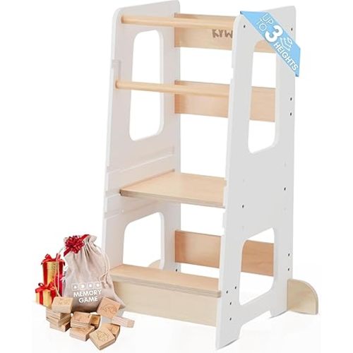 Toddler Kitchen Stool Helper – Adjustable Standing Tower with Safety Rails, Anti-Tip Design & Non-Slip Stickers – Patented Design, Double Safety Barrier & CPC Certified