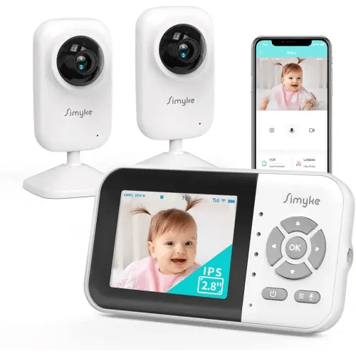 Upgrade Video Baby Monitor with 2 Cameras and Audio 2.8" Screen, Night Vision, APP, 2 Way Talk, 1200ft Long Range, Feeding Clock, Temperature Detection, Portable Wireless Baby Cam Home Use