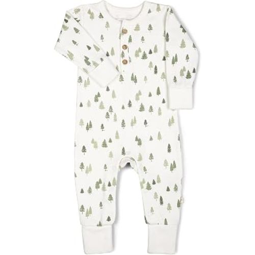 MakeMake Organics GOTS Certified Organic Cotton Infant Baby Cozy Comfort Organic Baby Full Sleeve Button Romper - (Alpine, 0-3 Months)
