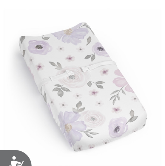 Watercolor Floral Lavender and Grey Collection Changing Pad Cover Sheet
