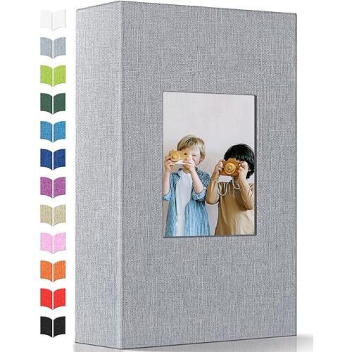 Photo Album 4x6 with 300 Pockets,Slip-in Picture Albums,Linen Cover Memory Book with Front Window,White Page Vertical Photo Book for Wedding,Family,Anniversare,Baby,Vacation