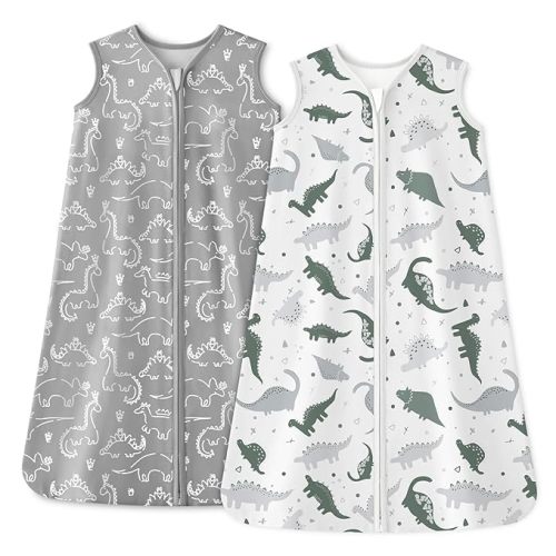 Baby Sleep Sack 0-6 Months 1.0 Tog Baby Wearable Blanket 100% Cotton Sleeping Sack with 2-Way Zipper for Infant Newborn Gray White Dinosaur