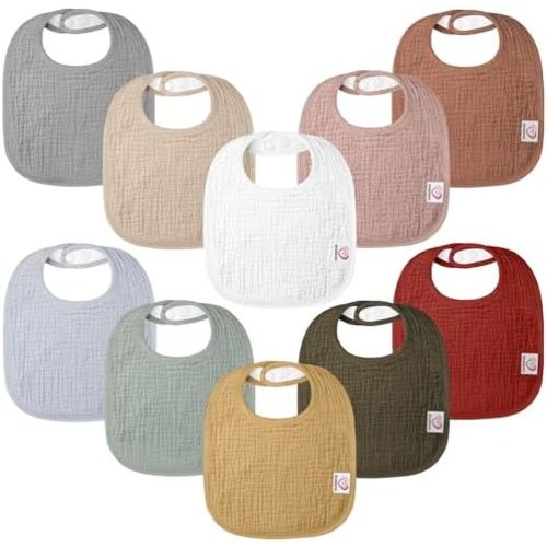 100% Cotton Muslin Baby Bibs 10-Pack Baby Drool Bibs for Unisex Baby Toddlers Infant Newborns Drooling and Teething