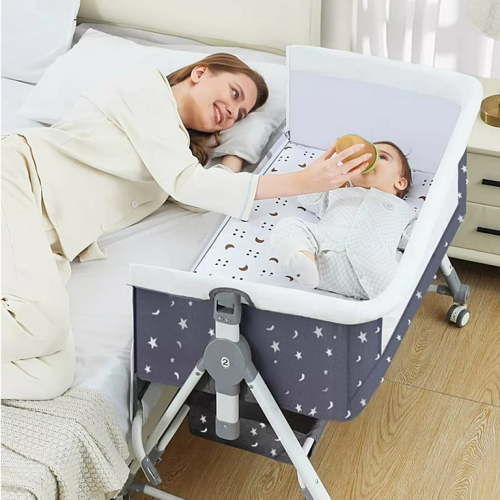 JOJOLAM 5-in-1 Portable Baby Bassinet with Changing Table, Adjustable Height, 0-24 Months, Black