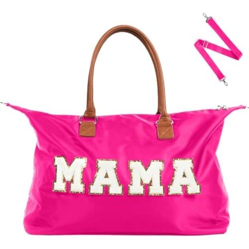 Mommy Bag for Hospital - Nylon Travel Tote Bag for Mom w/Leather Handles, Detachable Strap