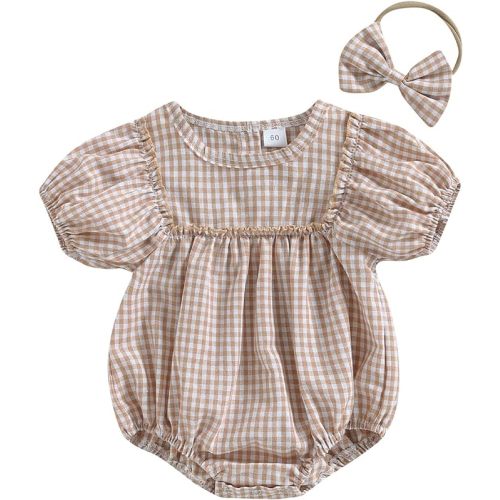 Douhoow Infant Baby Girl Plaid Romper Baby Sweatshirt Romper Ruffle Festival Clothes Fall Winter Outfits with Headband - Khaki-a - 3-6 Months
