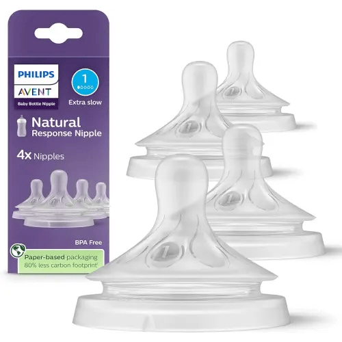 Philips Avent Natural Response Nipples, Extra Slow Flow (Flow 1), 4-Pack, SCY961/44