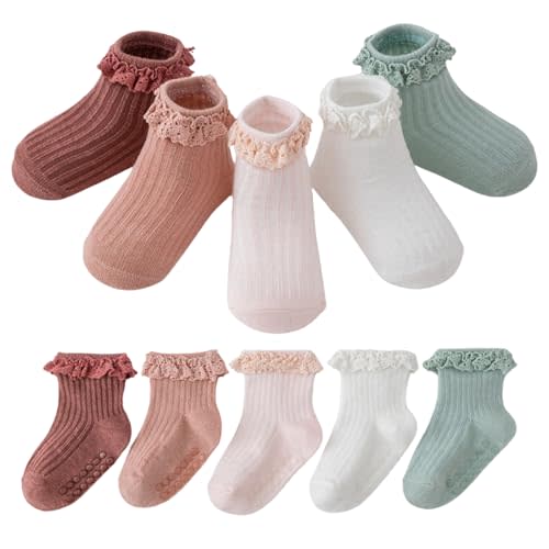 LAJERIN Toddler Socks Baby Grip Preemie Baby Non Slip Ankle with Non Skid Soles Cute Frilly Ruffle Grip Ankle Socks 0-3 Years