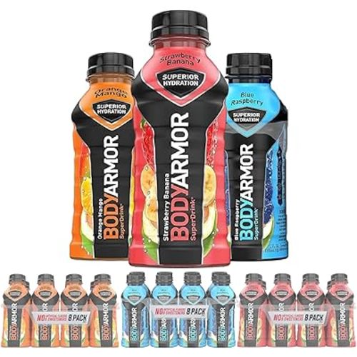 BODYARMOR Sports Drink Variety Pack, Coconut Water Hydration, Natural Flavors w Vitamins, Potassium Packed Electrolytes For Athletes, Strawberry Banana, Blue Raspberry, Orange Mango, 12 Oz - 24 pack