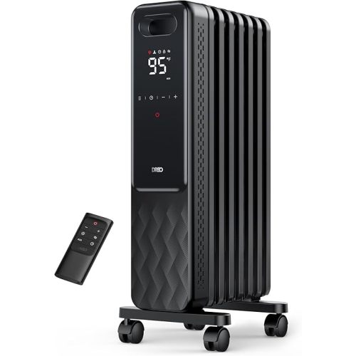 Dreo Oil Filled Radiator, Electric Radiant Heaters for indoor use Large Room with Remote Control, Child Lock, 4 Modes, Overheat & Tip-Over Protection, 24h Timer, Digital Thermostat, Quiet, 1500W