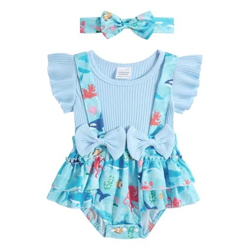 UNICOMIDEA Baby Girls Clothes 0-18 Months Bodysuit Ruffle Sleeve Newborn Outfit Romper with Headband