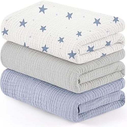 Susurration Muslin Receiving Blanket,100% Cotton Swaddle Blankets for Newborn Soft Thin Swaddle for Unisex Newborn 38x40inch (Blue-Gray)