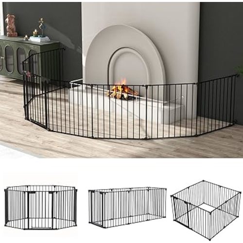 200" Wide Baby Gate Metal Safety Playpen - Fireplace Fence for Kids/Pet/Toddler/Dog/Cat, 8-Panel