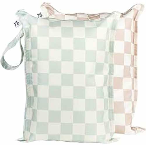 Tiny Twinkle Mess-proof Wet Bags 2 Pack Waterproof and Washable Bag for Travel storage, Stroller, Daycare, Baby Diapers, Yoga, Beach, Pool, Wet Toddler Swimsuits (Unisex Checkers)
