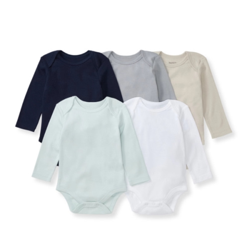 Solid Organic Cotton Long Sleeve Baby Bodysuits 5 Pack Ash