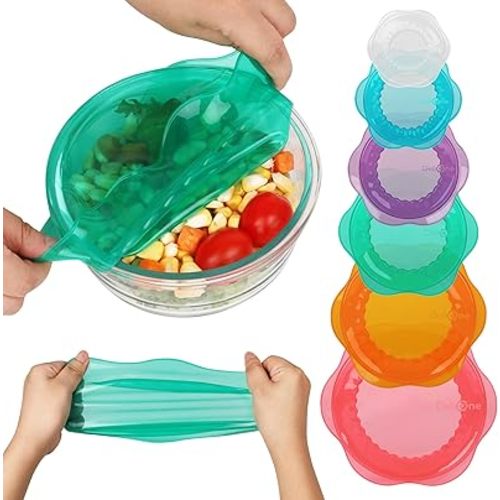 Silicone Stretch Lids for Food Storage in Fridge, Reusable Elastic Bowl Covers for Cup, Cans, Jars, Round & Rectangle Container, Food Grade Silicone Microwave Food Cover, Heat-Resistant, 6PCS