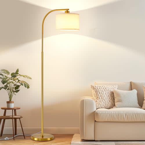 KQW Tall Floor Lamp for Living Room,65'' Modern Standing Lamps with 9W LED Bulb,Elegant Floor Light with Fabric Shade,Gold Tall Lamp for Bedroom Office Study Room Corner Dining Room