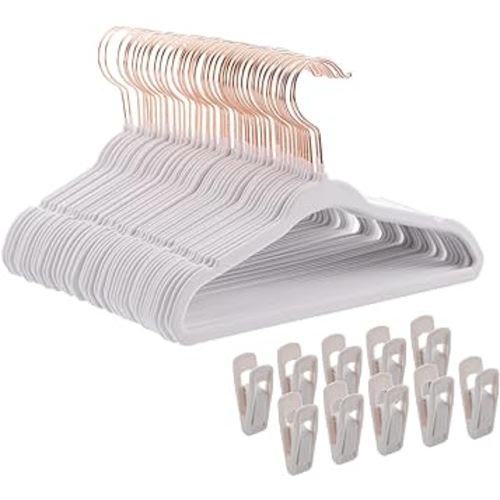 Baby Hangers Velvet - 11 Inch Kids Felt Hanger Non Slip Toddler Clothes - Childrens Hangers for Newborn Clothes - 50 Pack with 10 Hanger Finger Clips, White
