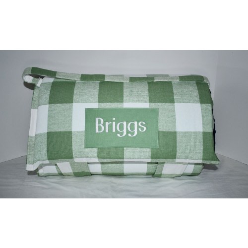 Sage Green Buffalo Plaid Memory Foam Kids Nap Mat with Navy Minky Dot Blanket, Personalized Preschool High Density Foam Sleeping Nap Mat