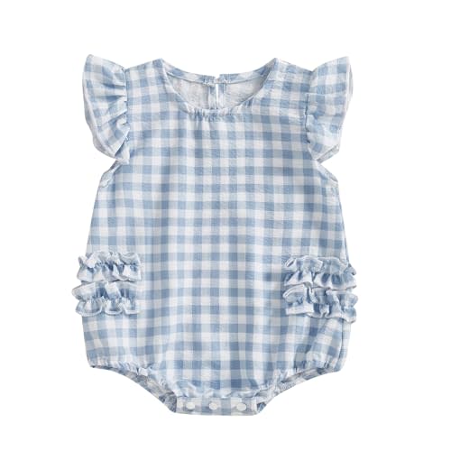 Kodaruber Cute Newborn Baby Girl Romper Plaid/Daisy Print Fly Sleeve Crew Neck Ruffle Bodysuit Spring Summer Clothes