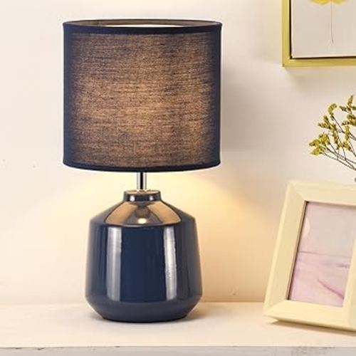 Lampwell Lena Small Table Lamp for Living Room as Bedside Table Lamp for Bedroom,Modern Ceramic Table Lamp,Kids Table Lamp,Night Table Lamp,Φ7.09×H12.99IN,Bulb Excluded,Navy Blue Table Lamp