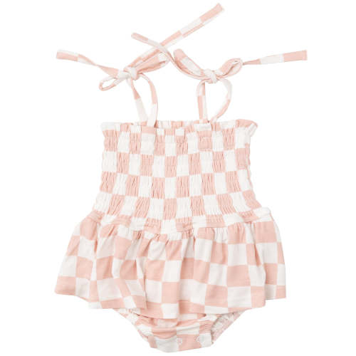 Smocked Bubble w/ Skirt, Pink Checkerboard