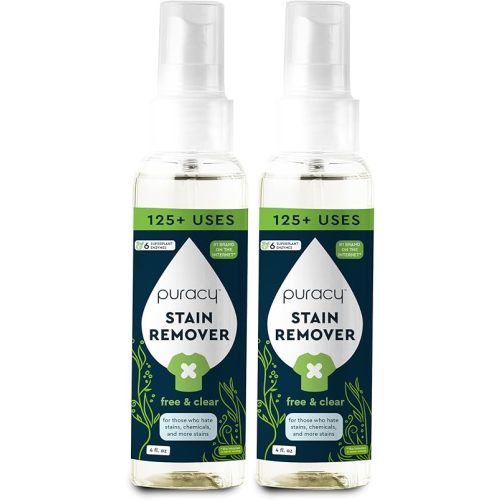 Puracy Stain Remover - Cleaning Spray, Clothes Stain Remover for Clothes, Laundry Stain Remover Spray for Clothes, Oil Stain Remover - Natural Spot Cleaner - Free&Clear 4 fl oz, 2Pk