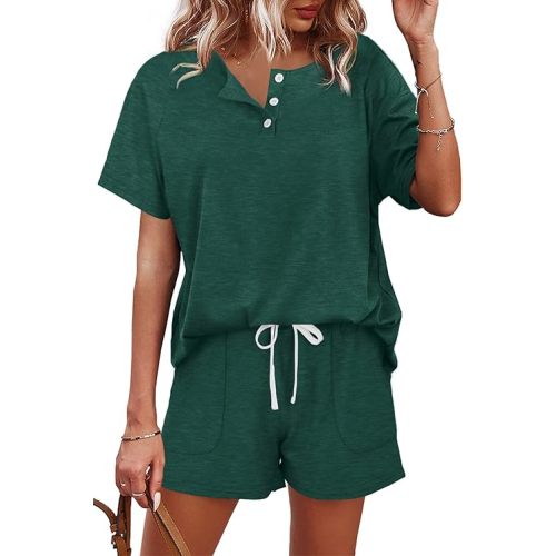 WIHOLL Two Piece Outfits for Women Lounge Sets Button Down Top and Shorts Set Sweatsuits with Pockets