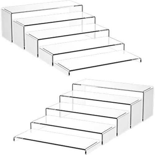 10 Pack Acrylic Spice Rack Organizer for Cabinet(10.8"~12.4"L), 5 Size Seasoning Organization with Non-Slide Silicone Pads, Clear Shelf Riser Storage Can & Cup for Kitchen Countertop, Cupboard, Pantry