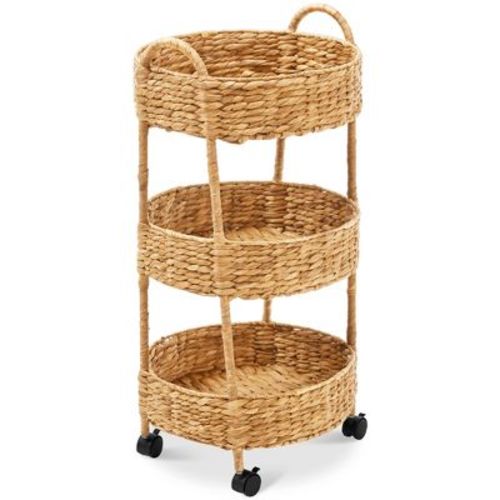 Best Choice Products 3-Tier Round Rolling Nursery Caddy w/Wheels, Utility Cart for Storage Organization - Natural