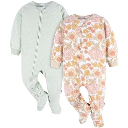 Gerber Baby Girls' Toddler Loose Fit Flame Resistant Fleece Footed Pajamas 2-Pack