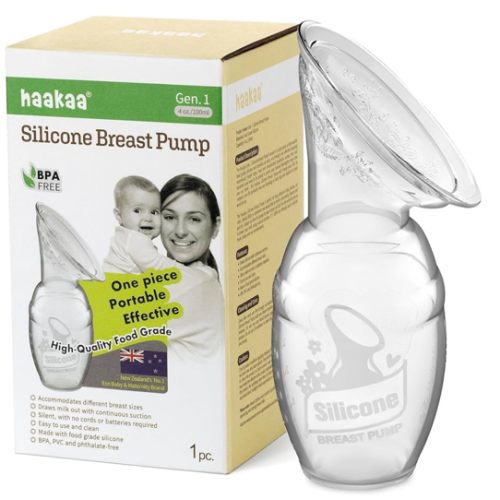 haakaa Manual Breast Pump for Breastfeeding, Silicone, Clear 4oz/100ml