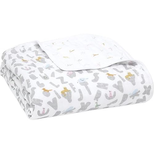 aden + anais Essentials Dream Blanket, Muslin Baby Blankets for Girls & Boys, Ideal Lightweight Newborn Nursery & Crib Blanket, Alphabet Animals