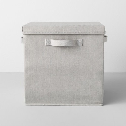 13"x13"x13" Deep Fabric Bin With Lid Light Gray - Made By Design™