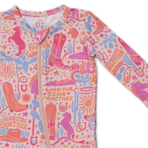Saddle Up | Bamboo Footie Onesie Sleeper | "I Love Our Time Together" | Thermo-Regulating, Double Zipper, 4-Way Stretch | Raising Mama