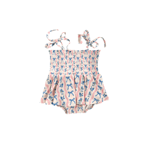 Amelia Bow Smocked Twirl Romper