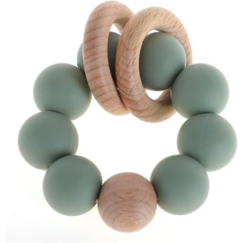 Silicone Baby Teether, Food Grade Silicone & Beech Baby Teething Toy, BPA Free (Sage)