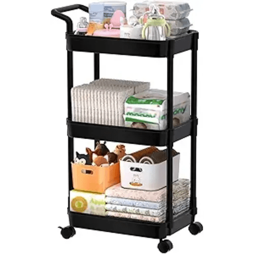 Volnamal Diaper Caddy - Plastic Diaper Organizer for Nursery Essentials, Baby Organizers and Storage, Movable Cart for Changing Table & Crib, Baby Registry Search, Black