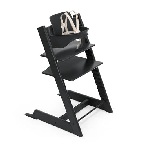 Stokke Tripp Trapp High Chair 2 + Baby Set + Harness, Black | Includes Chair, Baby Set, Removable Harness for Children 6-36 Months, Adjustable, Ergonomic & Easy to Clean, Baby Essentials